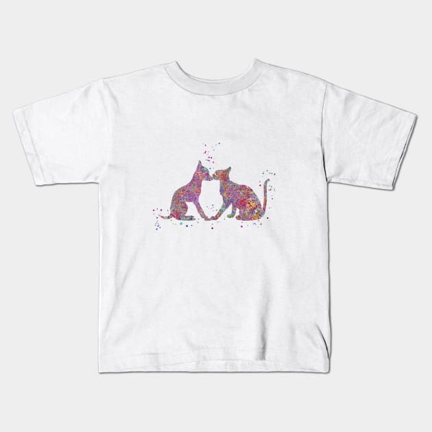 Cat and dog kissing Kids T-Shirt by RosaliArt